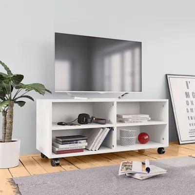 vidaXL Dulap TV cu rotile, alb, 90x35x35, lemn prelucrat