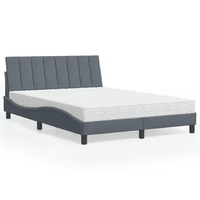 vidaXL Pat cu saltea, Hanko, gri închis, 140x190 cm, catifea