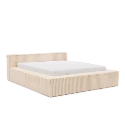 Pat matrimonial bej tapițat cu spațiu de depozitare cu somieră 200x200 cm Cloe – Ropez