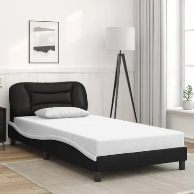 vidaXL Cadru de pat fără saltea Hvar negru și alb 100x200cm piele artificială