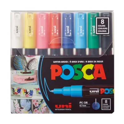 Set 8 markere cu vopsea Posca PC-1M varf subtire 0.7mm