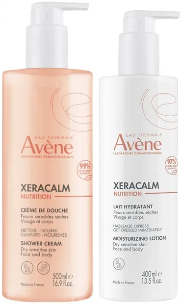 Avène XeraCalm Nutrition Set - Cremă de duș și lapte hidratant, 500 + 400 ml