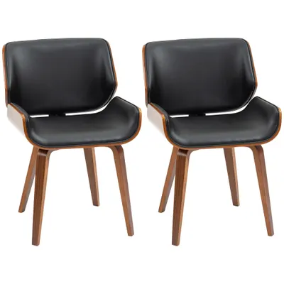 HOMCOM Set de 2 Scaune de Sufragerie Stil Vintage Îmbunătățite în Lemn și Piele Sintetică PU, Negru și Lemn | Aosom Romania