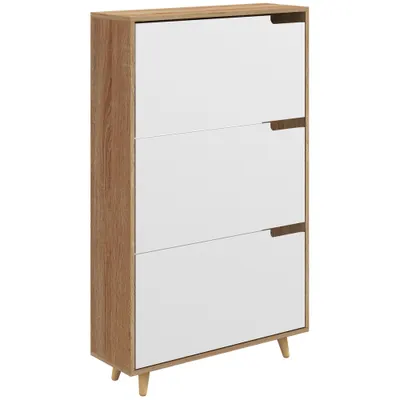 HOMCOM Dulap pentru Pantofi cu Economie de Spațiu cu 3 Sertare și Raft Reglabil, Suport Subțire pentru, 72x24x119 cm, Alb | Aosom Romania