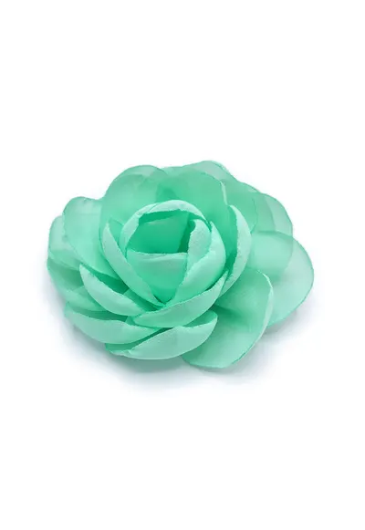 Agrafa par floare trandafir - Rose - voal rosu corai - Verde menta