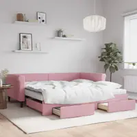 Gossi pat de zi cu extensie si sertare, roz, 100x200 cm, catifea