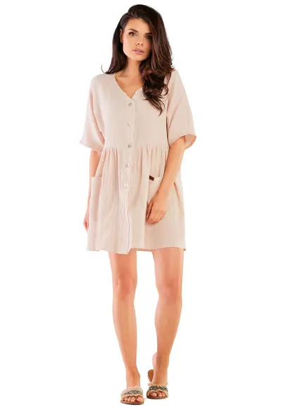 Rochie scurta M258 - Bumbac/Lycra - Bej