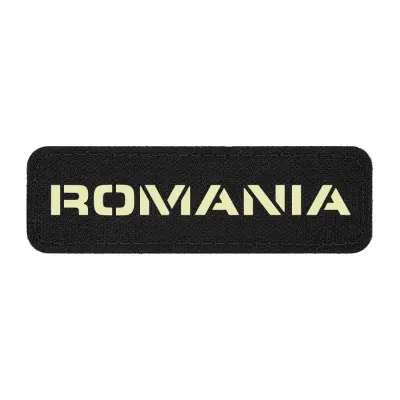 Patch ROMANIA fosforescent CORDURA® 500D laser-cut 25x80mm - NEGRU