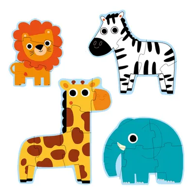 Set 4 puzzle-uri progresive - Animale in jungla, 18 piese