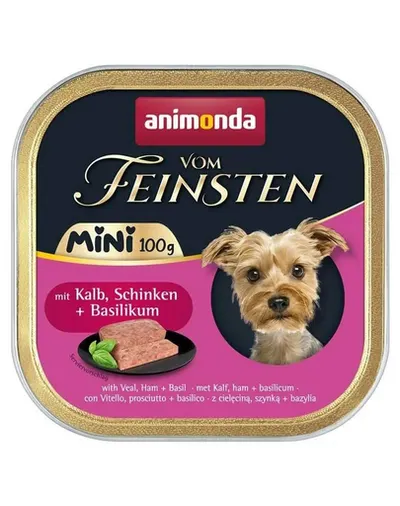 ANIMONDA Vom Feinsten Mini hrană umedă pentru câini de talie mică cu vițel, șuncă și busuioc 100 g