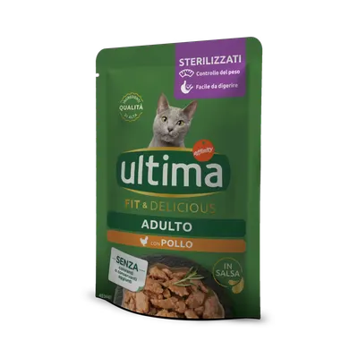 Hrana umeda pisici, Ultima Cat, Adult Sterilizat Fit & Delicious Pui, 85 g