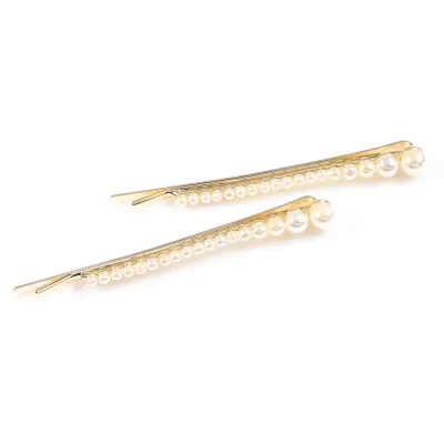 Set 2 agrafe par elegante cu perle albe si finisaj auriu