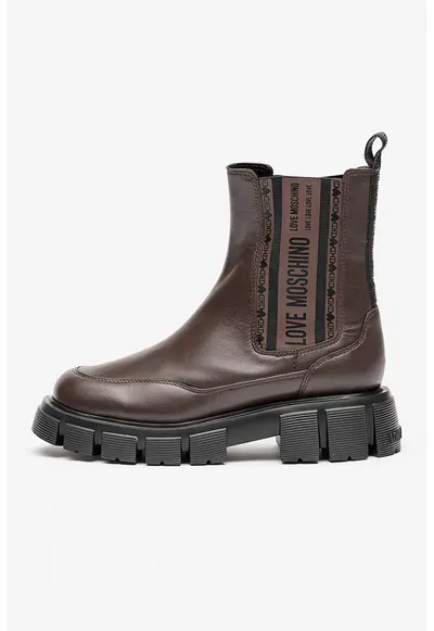 Ghete Chelsea din piele cu segmente laterale elastice - Maro cognac