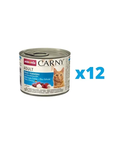 ANIMONDA Carny Set Hrana umeda pisici, cu vita, cod si radacina de patrunjel 12 x 200 g