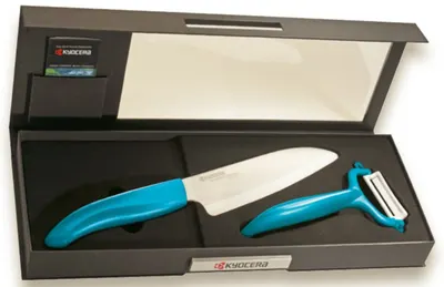 Set cuțit ceramic cu decojitor Kyocera - albastru