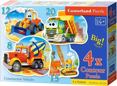 Puzzle Castorland 4 în 1 - Mașini de construcții