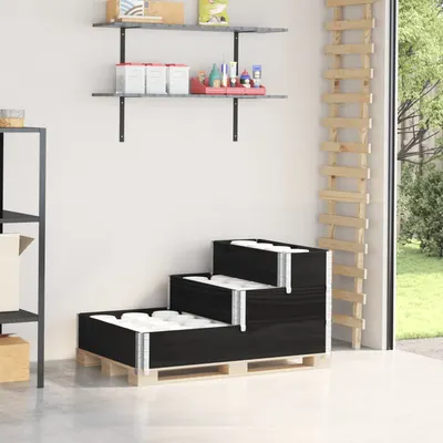 Gossi strat inaltat cu 3 niveluri, negru, 120x80 cm, lemn masiv pin