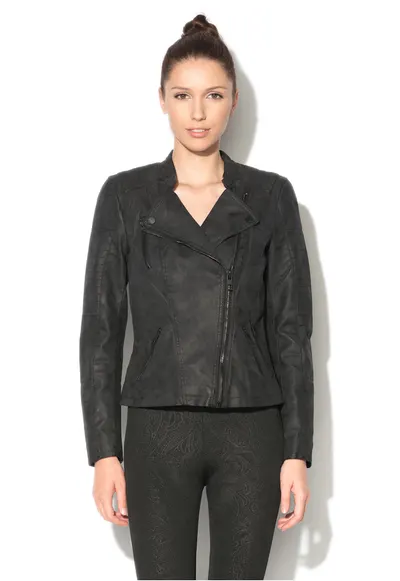 Jacheta biker de piele ecologica Ava - Negru