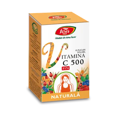 Vitamina C 500 naturala, 10 plicuri, Fares