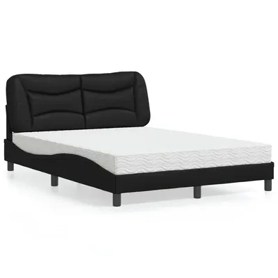 vidaXL Pat cu saltea, Hvar, negru, 140x190 cm, piele ecologică