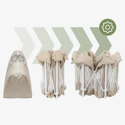 Tarc de joaca pliabil pentru copii Tulano Cozy 30 Beige, utilizare interiorexterior, usa cu fermoar,pereti din plasa respirabila, geanta transport