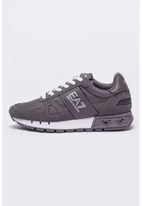 Pantofi sport cu insertii de piele intoarsa - Alb/Gri carbune