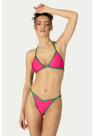 Costum de baie uni cu doua piese - Fucsia/Verde pal