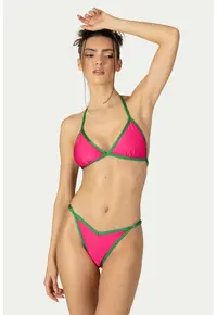 Costum de baie uni cu doua piese - Fucsia/Verde pal