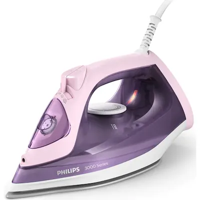 Fier de calcat Philips DST3020/30, 2200 W, capacitate rezervor 300 ml, debit abur 35 g/min, jet de abur 160 g, talpa ceramica, glisor anticalcar, Alb-Mov