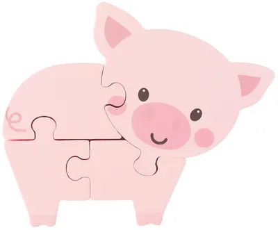 Puzzle din lemn Orange Tree Toys - porc, 4 piese