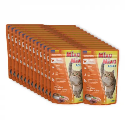 Set 24 buc x 100 gr Hrana umeda pentru pisici Miau Miau cu pui ficat in sos