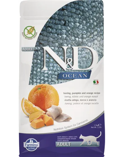 FARMINA N&D Ocean Adult Hrana pisici adulte, cu hering, dovleac si portocale 1,5 kg
