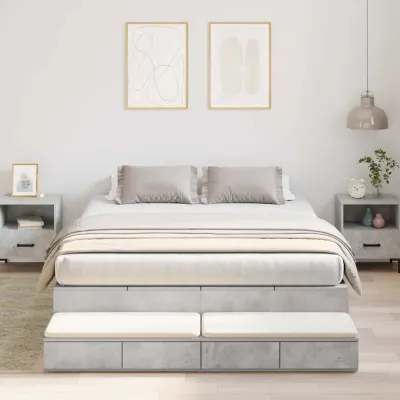vidaXL Cadru de pat cu depozitare Gri din beton 150 cm Lemn prelucrat