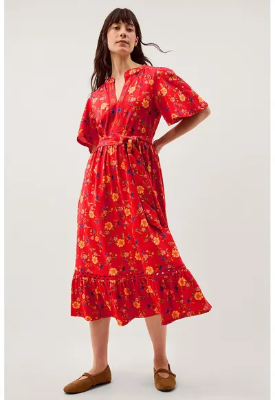 Rochie de bumbac cu model floral - Galben/Rosu vermillion/Albastru