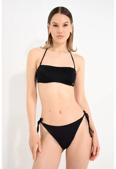 Slip brazilian cu snururi laterale - Negru