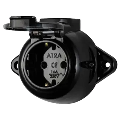 Aparataj clasic aparent SOCKET WITH COVER 16A 250V IP44 BLACK