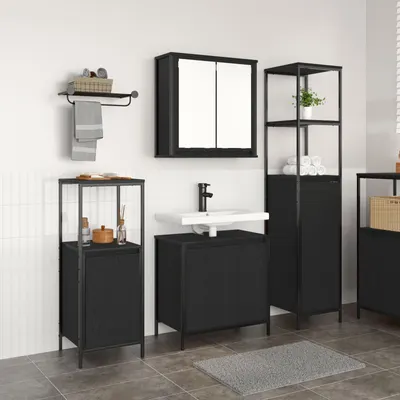 Set de mobila pentru baie 3 piese Gossi din lemn compozit stejar negru