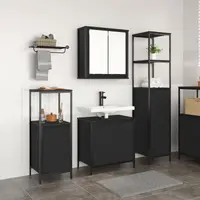 Set de mobila pentru baie 3 piese Gossi din lemn compozit stejar negru