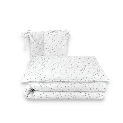 Lenjerie patut cu 3 piese, MimiNu, Pentru patut 120x60 cm, Cu protectie laterala, Din bumbac certificat Oeko Tex Standard 100, Mini Gray Stars