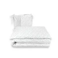 Lenjerie patut cu 3 piese, MimiNu, Pentru patut 120x60 cm, Cu protectie laterala, Din bumbac certificat Oeko Tex Standard 100, Mini Gray Stars