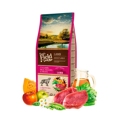 Sam's field adult lb lamb, hrana uscata pentru caini adulti de talie mare, cu miel, 13kg