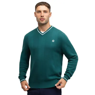 Pulover de tricotat cu gât în v pentru bărbați Hagen Teal Verde