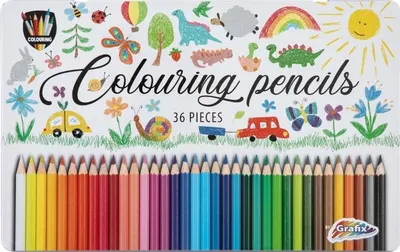 Creioane colorate în cutie metalică Grafix - 36 buc