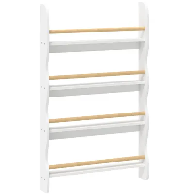 AIYAPLAY Raft pentru cărți copii, raft cu 4 polițe, raft de perete cu protecție la răsturnare Montessori 60 x 10 x 98 cm, Weiß | Aosom Romania