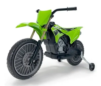 Motocicleta electrica pentru copii Injusa Kawasaki KX85 Verde, 12V, cu licenta, roti ajutatoare, tip cross, 3-5 ani