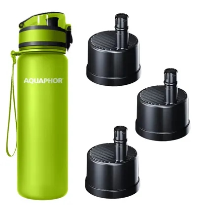 Sticlă de apă filtrantă Aquaphor - City, 0.5 l, 3 filtre, verde