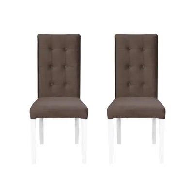 Set 2 scaune living TEO LUX, picioare lemn alb, stofa maro, 46x60x98 cm