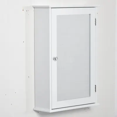 kleankin Dulap de Baie cu Oglindă – Dulap cu Oglindă – Dulap pentru WC – 1 Ușă, 2 Rafturi – MDF Alb și Sticlă | Aosom Romania