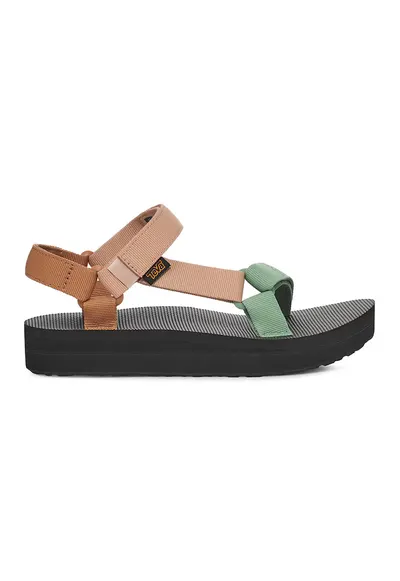 Sandale din material textil cu velcro - Maro/Verde pal/Roz prafuit