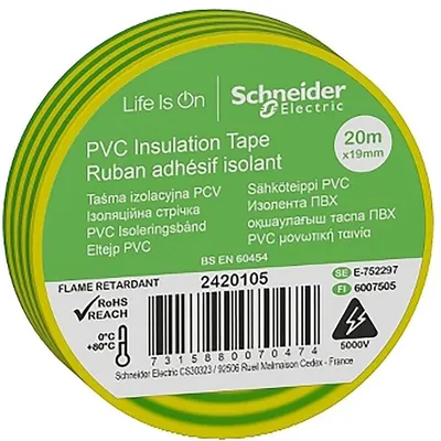 Banda izolatoare PVC 19mmX20m galben/verde Schneider IMT38205